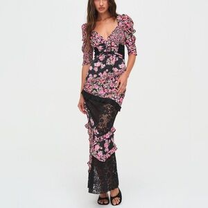 $329 NWT Pink For Love And Lemons “Emalyn” Puff Sleeve Maxi Dress Sz X-Small